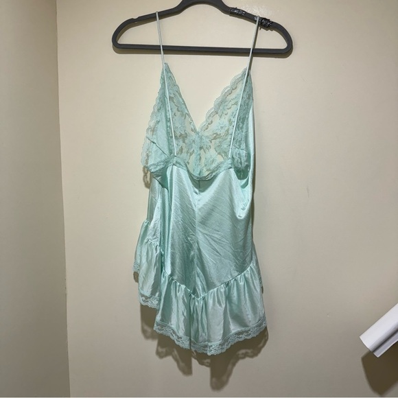 Women’s Vintage Val Mode Blue Lace Sheer Silky Sexy Lingerie Tank Top Size: L - Picture 7 of 15